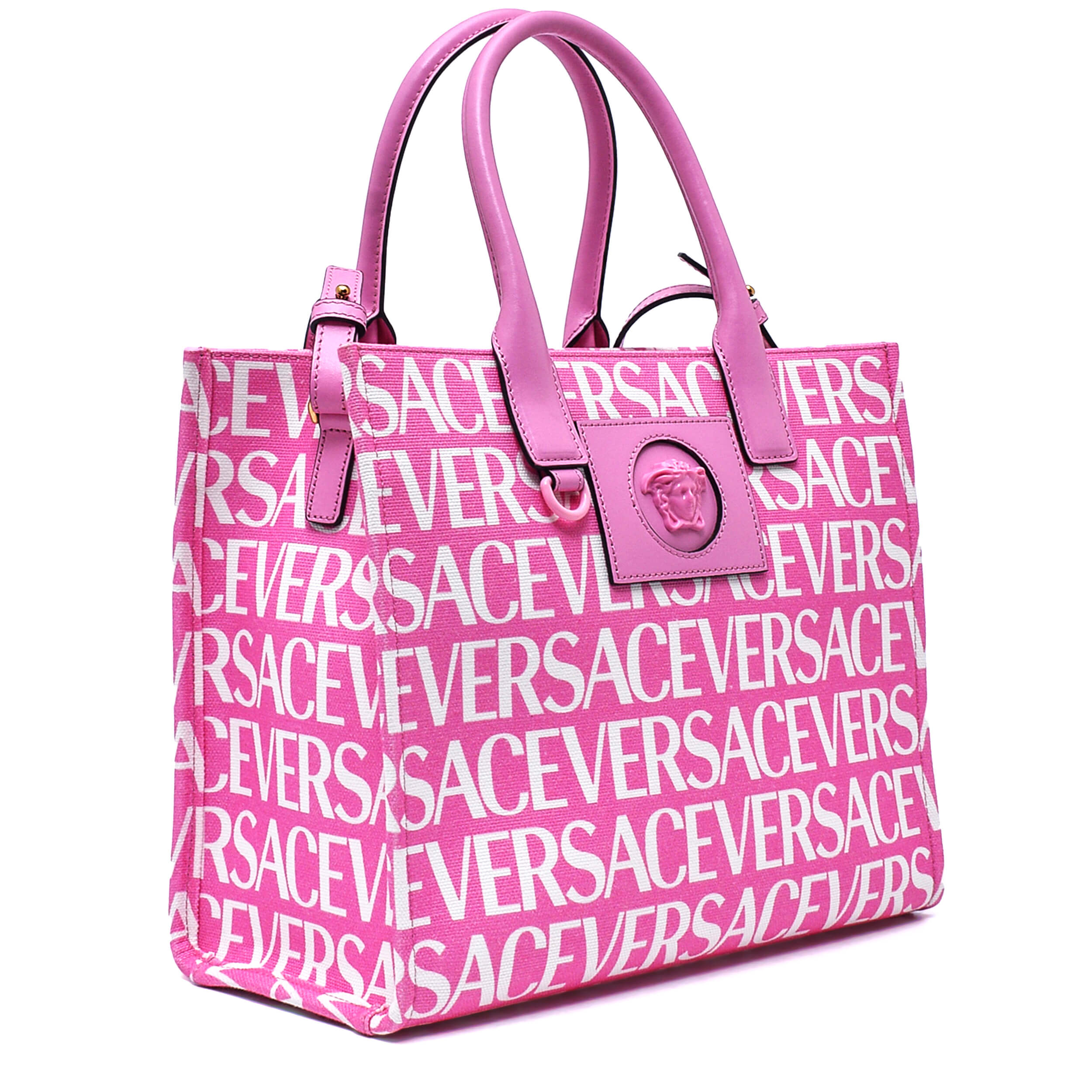 Versace - Baby Pink All Over Logo Medusa Small Tote Bag